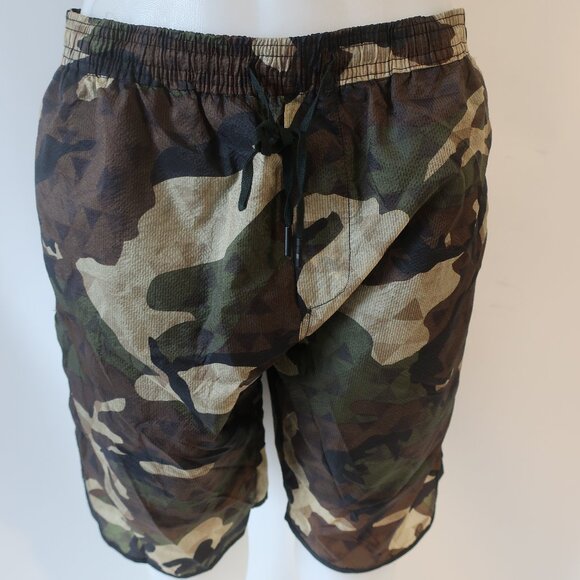 Mens Son of a King Brown Olive Green Black Camo Flat Front Drawstring Shorts L - Picture 1 of 7
